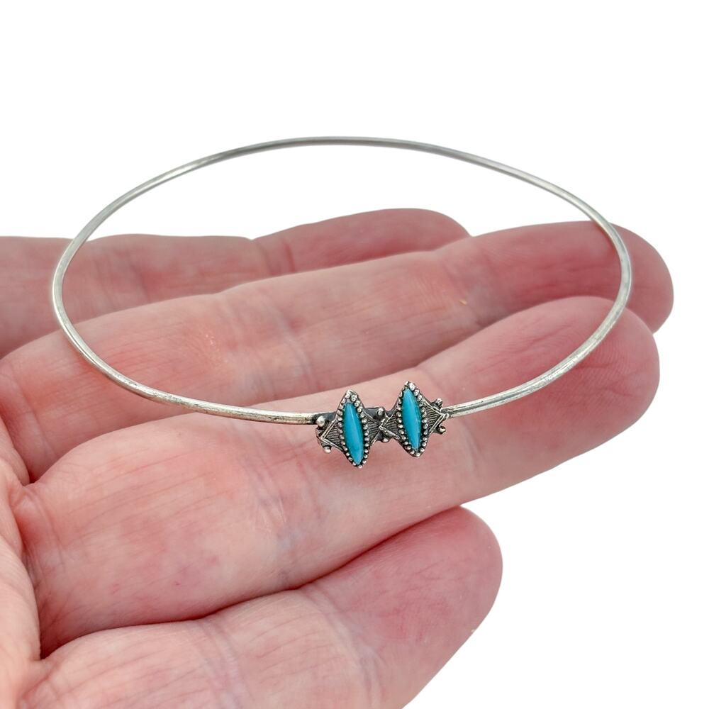 Vintage Sterling Silver 925 Turquoise Bangle Bracelet 7.75"